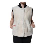 Shearling Vest Jas met knoopsluiting Burberry , White , Dames