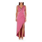 Roze High-Low Maxi Jurk met Strass Detailing MET , Pink , Dames