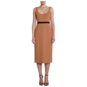 Mouwloze Lange Jurk met Ronde Hals Pinko , Brown , Dames