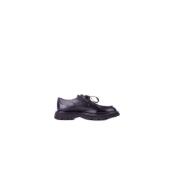 Zwarte Leren Derby Platte Schoenen Corvari , Black , Heren