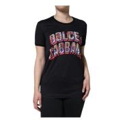 Zwarte katoenen T-shirt met logoprint Dolce & Gabbana , Black , Dames