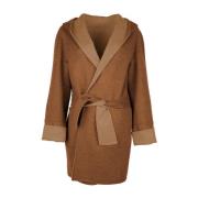 Luxe Omkeerbare Hooded Wollen Badjas Made in Italia , Brown , Dames