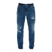 Versleten Loose Fit Denim Jeans Dolce & Gabbana , Blue , Heren