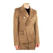 Bruine Wol Double-Breasted Blazer Made in Italia , Brown , Dames