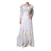 Witte Bloemenkant Maxi Jurk Dolce & Gabbana , White , Dames