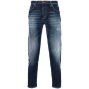 Indigo Blauw Distressed Skinny Jeans Dondup , Blue , Heren