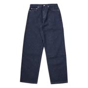 Donkerblauwe Gestreepte Katoenen Jeans Les Deux , Blue , Heren