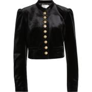 Velours Crop Jack met Puff Schouders Loveshackfancy , Black , Dames