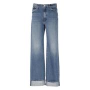 Blauwe Katoenen Jeans met Riemlussen Mother , Blue , Dames