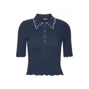 Rib Polo Top voor Vrouwen Rotate Birger Christensen , Blue , Dames