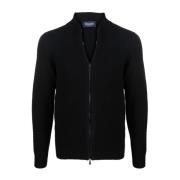 Lamswollen Cardigan met rits Drumohr , Black , Heren