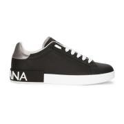 Zwarte leren logo patch sneakers Dolce & Gabbana , Black , Heren