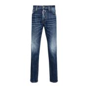 Indigo Denim Jeans met Whiskering Effect Dsquared2 , Blue , Heren