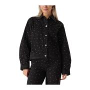 Denim Shacket met Zilveren Glitters Y.a.s , Black , Dames