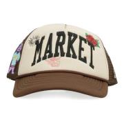 Geborduurde Baseball Cap met Netrug Market , Beige , Heren