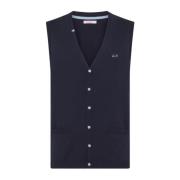 Blauwe Wol en Katoen Gebreid Vest Sun68 , Blue , Heren