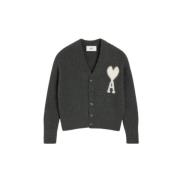 Luxe Cardigan met Wit Logo Ami Paris , Gray , Heren