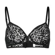 Zwarte Kant Lingerie Ondersteunende Beha Eres , Black , Dames