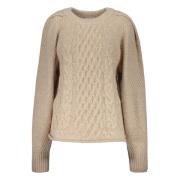 Gezellige Kabelgebreide Ronde Hals Sweater LOW Classic , Beige , Dames