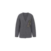 Grijze Wollen Cardigan met Logopatch Elisabetta Franchi , Gray , Dames