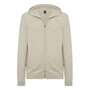 Cashmere Blend Full Zip Hoodie Sweater Boggi Milano , Beige , Heren