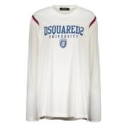 Katoenen T-shirt met Geribbelde Halslijn Dsquared2 , White , Dames