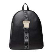 Zwarte Eco-lederen Logo Design Rugzak Moschino , Black , Dames