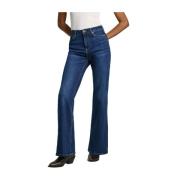 Retro Flare High Waist Denim Jeans Pepe Jeans , Blue , Dames