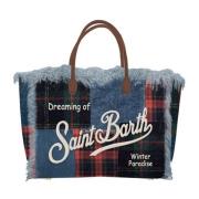 Denim Mini Vanity Tas met Tartan Motief MC2 Saint Barth , Multicolor ,...