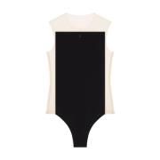 Panelled Beige/Zwart Bodysuit met Geborduurd Logo Courrèges , Black , ...