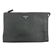 Pre-owned Leather clutches Prada Vintage , Black , Dames