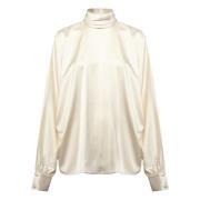 Ivoor Turtleneck Sweater met knoopsluiting Nineminutes , White , Dames