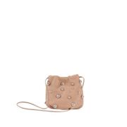 Leren Crossbody Tas met Zilveren Sferen Malababa , Beige , Dames