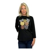 Stijlvolle Zwarte Top met Cool Print 2-Biz , Black , Dames