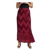 Rode Geplooide Maxi Rok Zigzag Stretch 2-Biz , Red , Dames