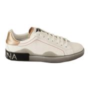 Witte en Gouden Leren Sneakers Dolce & Gabbana , White , Heren