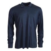 Zijden Blauwe Polo Sweater Elegant Logo Dolce & Gabbana , Blue , Heren