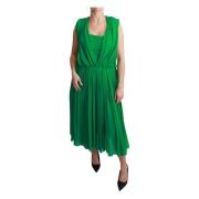 Zijden Mouwloze Geplooide Maxi Jurk Dolce & Gabbana , Green , Dames