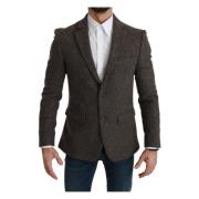 Bruine Slim Fit Wollen Blazer Dolce & Gabbana , Brown , Heren