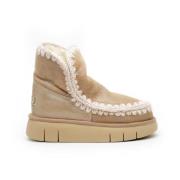 Shearling en Leren Enkellaars Mou , Beige , Dames