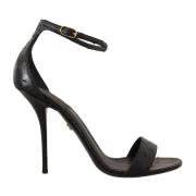 Exquise Strappy Struisvogelleer Hakken Dolce & Gabbana , Black , Dames