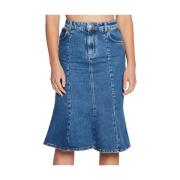 Denim Blauwe Midi Rok met Rits Pinko , Blue , Dames