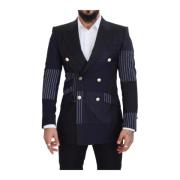 Marineblauw Wol Double-Breasted Blazer Dolce & Gabbana , Blue , Heren