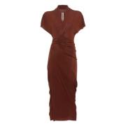 Bruine V-hals Jersey Wrap Jurk Rick Owens , Brown , Dames