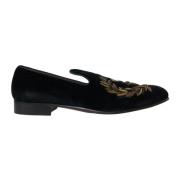 Zwarte Velvet Bee Crown Loafers Dolce & Gabbana , Black , Heren