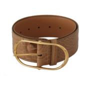 Elegante Beige Leren Riem met Gegraveerde Gesp Dolce & Gabbana , Beige...