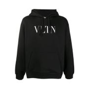 Zwarte Logo Hoodie met Trekkoord Capuchon Valentino , Black , Heren