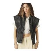 Zwarte Gewassen Denim Vest Ba&Sh , Black , Dames