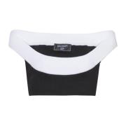 Tweekleurige gebreide cropped top met dubbele halslijn Balmain , White...