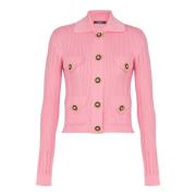 Geknipte geribbelde gebreide vest met ajourdetails Balmain , Pink , Da...